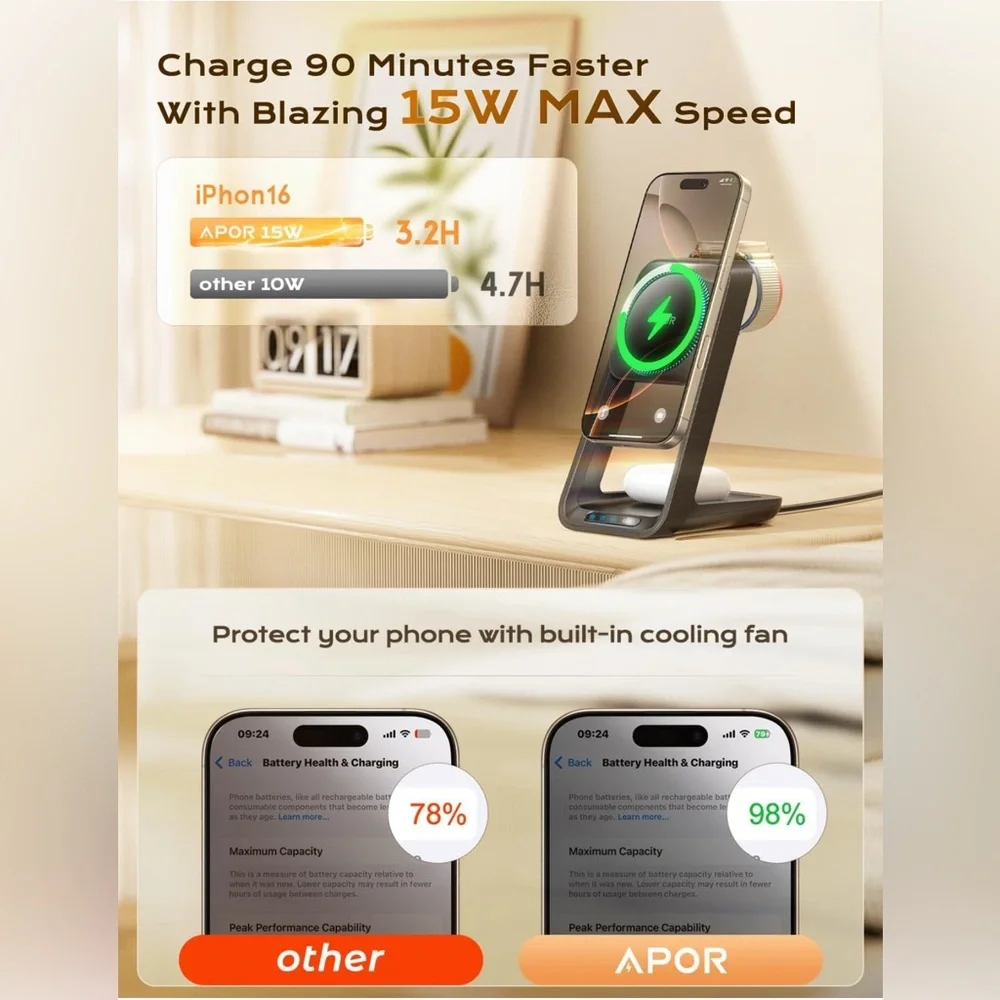 3In1 Wireless Charger Fast Charging Station Dock For Apple Watch Air Pods iPhone
